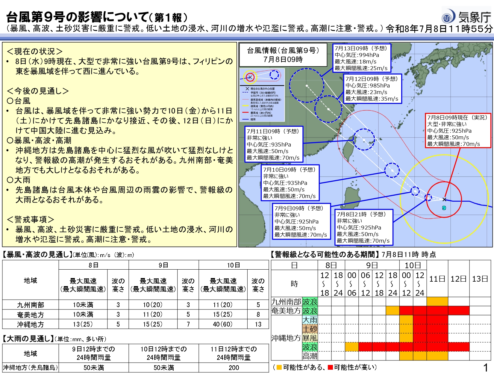 四国運輸局：注意喚起】台風第9号に備えた体制の確保等について